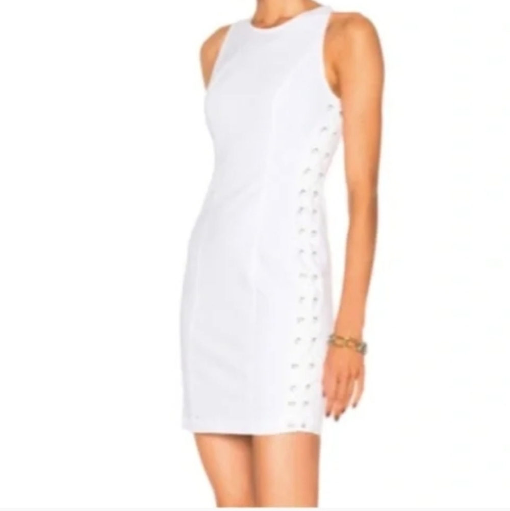 A.L.C. Valeria Lace-up Side Tank Dress In  White Twill with Side Detailing 12